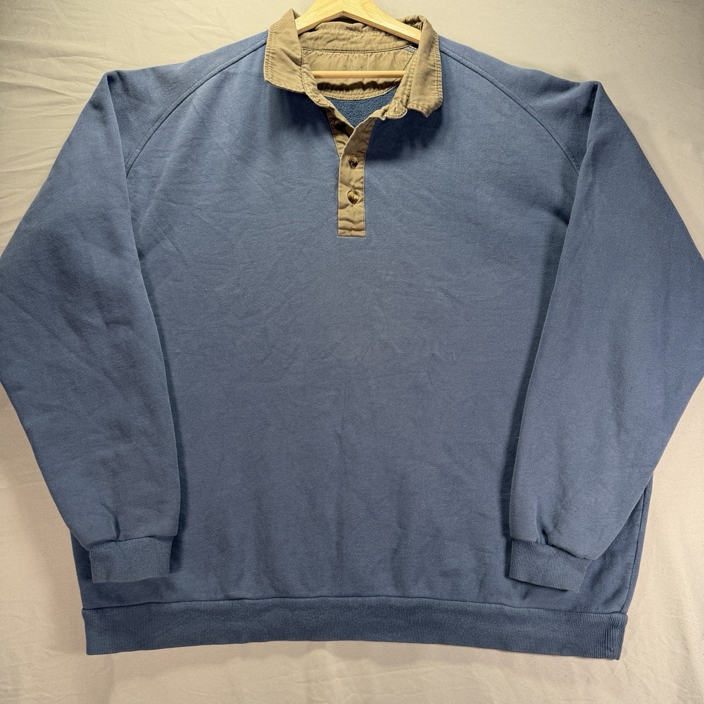 Cabelas Collared Sweatshirt Mens 2XL Tall 2XLT Fleece Blue Pullover Henley